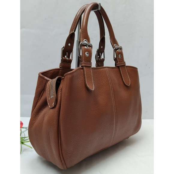 Dooney & Bourke Brown Pebbled Leather Carryall Top Handle Satchel Bag - Picture 3 of 16